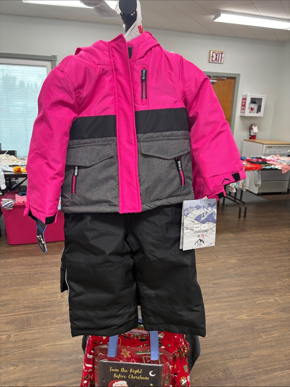 Kids Waterproof Winter Puffer Jacket & Snow Pants Set - Hot Pink/Gray/Black